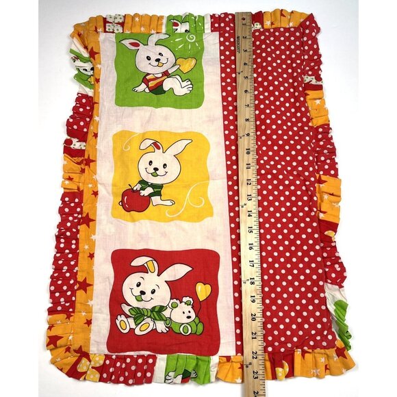 VTG 21"x14" Handmade Red/Orange/Green Bunny Rabbit PILLOW CASE Nursery Kids - Picture 4 of 5